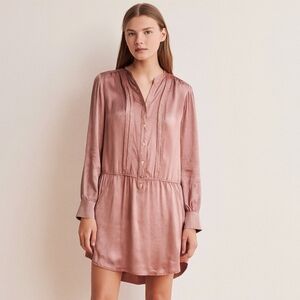 Banana Republic Mauve 100% Silk Button-Up Long Sleeve Shirt Dress Size 10 Tall